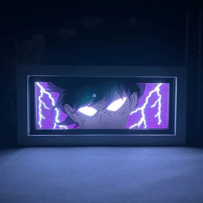 Mob Psycho 100 Shigeo Kageyama Anime Light Box od Myanimelightbox, zářící v temné místnosti, dramatické osvětlení
