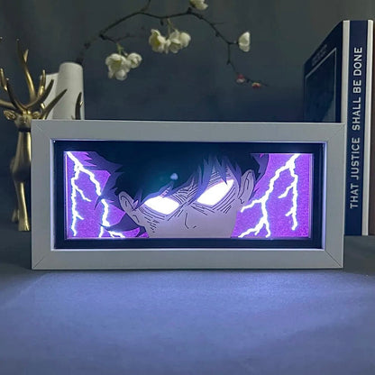 Mob Psycho 100 Shigeo Kagey Amaanime Light Box zářící se světlem zapnutým, viditelnými světly pokoje, myanimelightbox