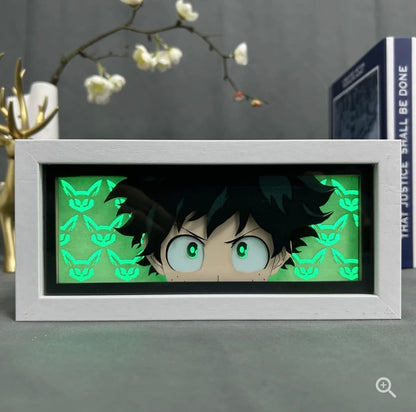 Kotak Cahaya Anime Academia Deku My Hero oleh Myanimelightbox, dihidupkan dengan cahaya bilik ambien
