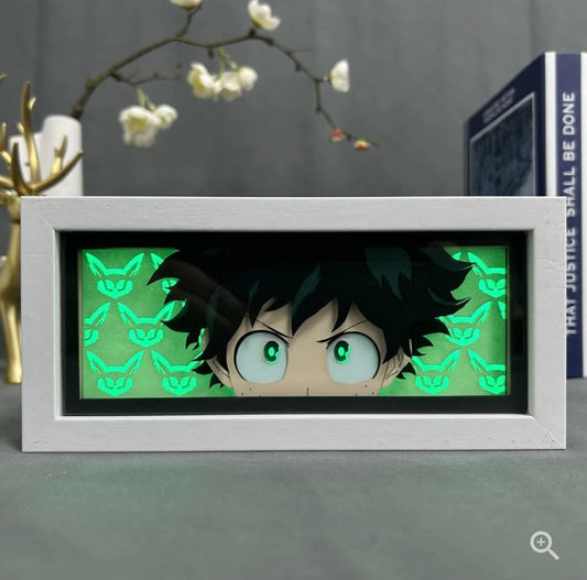 Kotak Cahaya Anime Academia Deku My Hero oleh Myanimelightbox, dihidupkan dengan cahaya bilik ambien
