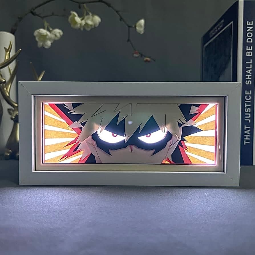 My Hero Academia Katsuki Bakugo Anime Light Box متوهجة مع الضوء ، وأضواء الغرفة مرئية ، بواسطة Myanimelightbox