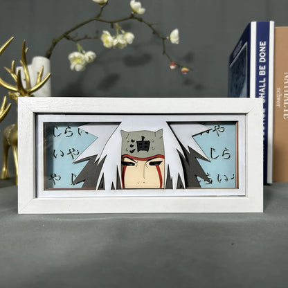 Naruto Jiraiya Anime Light Box od MyanimelightBox, displej, v bílém rámu s ozdobným pozadím
