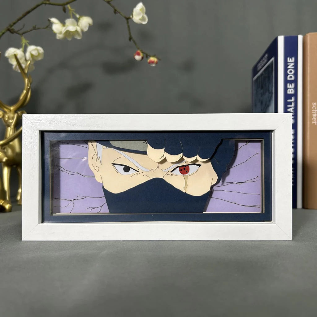 Naruto Kakashi Anime Light Box van MyanimelightBox, Display Off, in White Frame met decoratieve achtergrond
