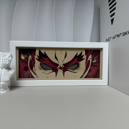 Naruto by mohl Guy 8 Gates Anime Light Box od Myanimelightbox, displej, v bílém rámu s ozdobným pozadím
