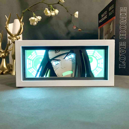 Naruto Neji Byakugan Anime Light Box zářící se světlem zapnutými, viditelnými světly pokoje, myanimelightbox