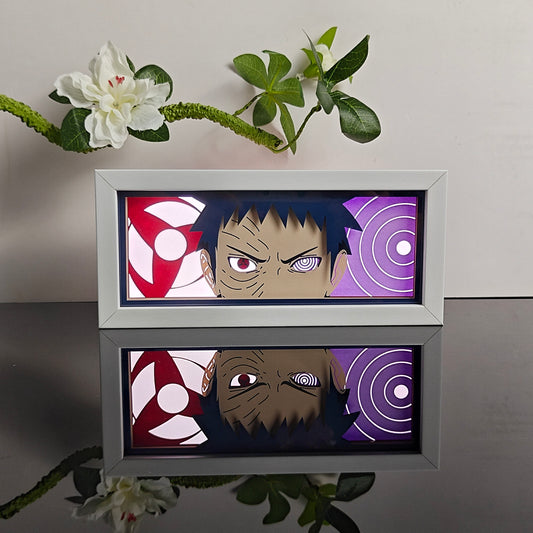 Kotak cahaya anime naruto obito bercahaya dengan cahaya, lampu bilik kelihatan, oleh myanimelightbox