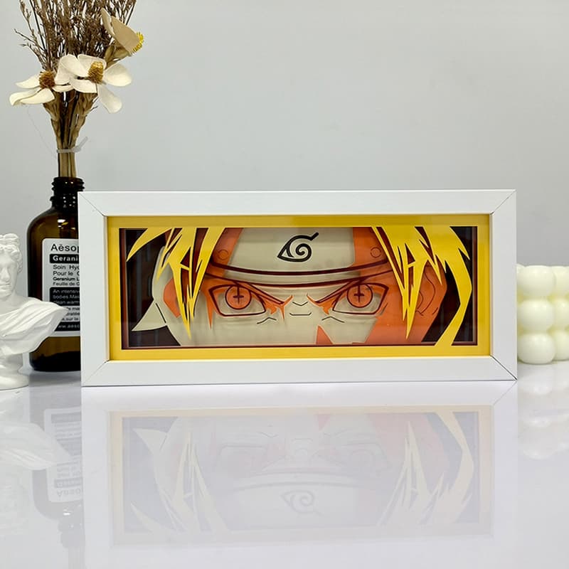 Naruto Sage Nine Tail Anime Light Box od myanimelightbox, displej, v bílém rámu s ozdobným pozadím