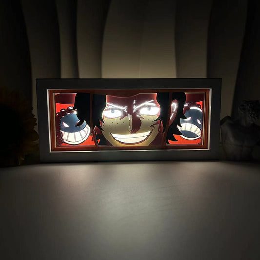 One Piece Ace Smile Anime Light Box by Myanimelightbox, bercahaya di bilik gelap, pencahayaan dramatik
