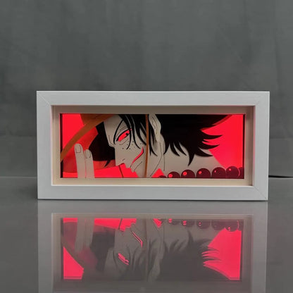 One Piece Ace Anime Light Box zářící se světlem, viditelnými světly pokoje, od Myanimelightbox