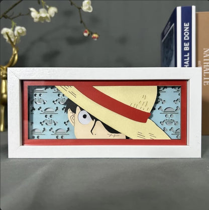 One Piece Luffy Salute Anime Light Box by MyanImelightBox, exibir, em quadro branco com fundo decorativo
