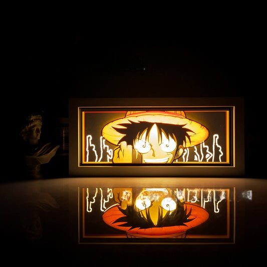 One Piece Luffy Spirit Anime Light Box by Myanimelightbox, bercahaya di bilik gelap, pencahayaan dramatik
