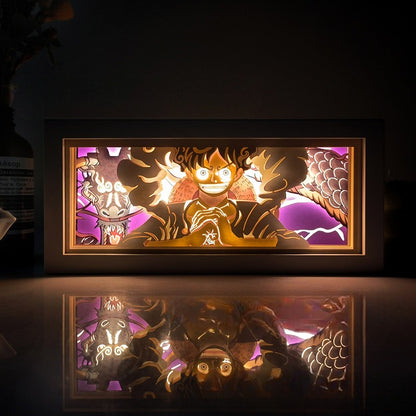 Een stuk luffy anime lichtbox verlicht in donkere kamer, gloeiend effect door MyanimelightBox