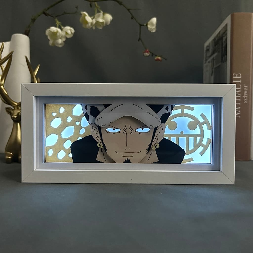One Piece Trafalgar Law Anime Light Box yang bersinar dengan cahaya, lampu bilik kelihatan, oleh MyAnimelightBox