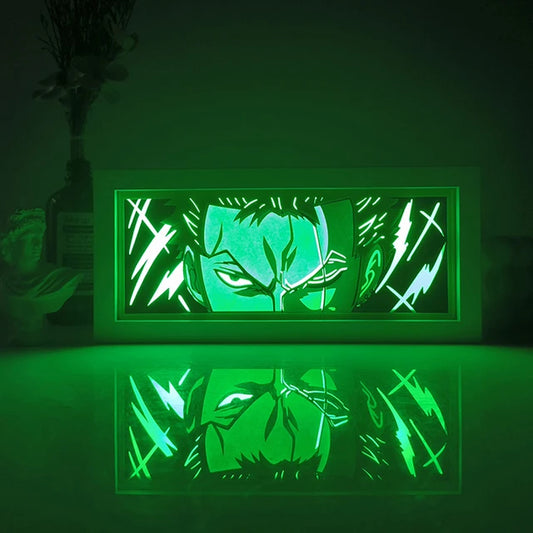 One Piece Zoro Anime Light Box Lit Up In Dark Room, Glowing effect by MyAnimelightBox
