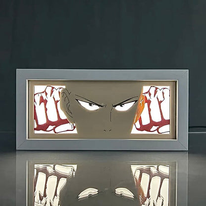 One Punch Man Saitama Anime Light Box yang bersinar dengan cahaya, lampu bilik kelihatan, oleh MyAnimelightBox
