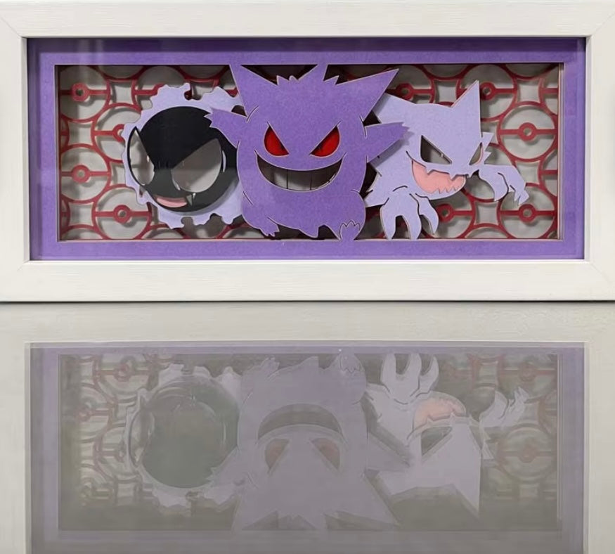 Pokemon Gengar Anime Light Box par Myanimelightbox, afficher, dans un cadre blanc avec fond décoratif
