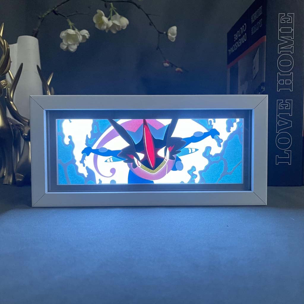 Kotak cahaya anime pokemon greninja oleh myanimelightbox, bercahaya di bilik gelap, pencahayaan dramatik
