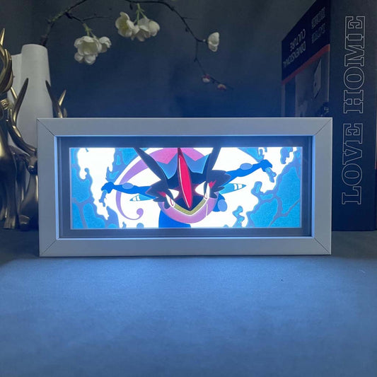 Pokemon Greninja anime light box by MyAnimeLightbox, glowing in dark room, dramatic lighting
