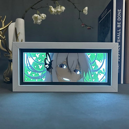 Re Zero Echidna anime light box glowing with light on, room lights visible, by MyAnimeLightbox