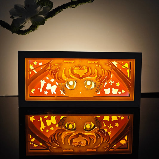 Sailor Moon Healing Anime Light Box by Myanimelightbox, bercahaya di bilik gelap, pencahayaan dramatik







