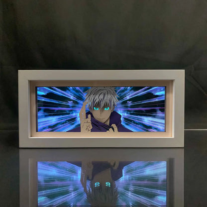 Satoru Gojo Reverse Cursed Technique Anime Light Box dengan Latar Belakang Biru Biru Berlapis, Perfect Jujutsu Kaisen Hiasan Bilik.