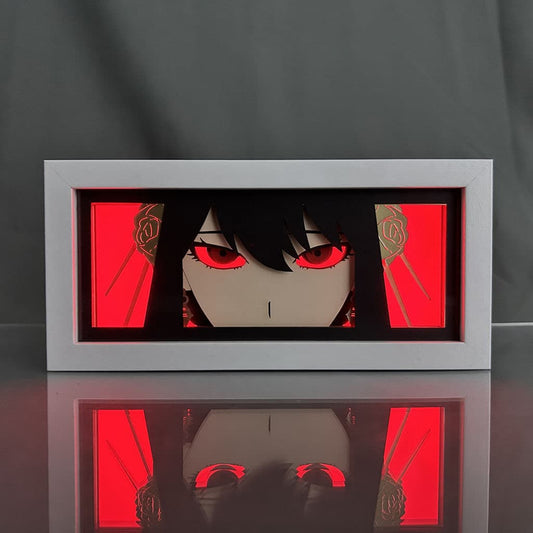 Kotak cahaya anime family yor family oleh myanimelightbox, dihidupkan dengan cahaya bilik ambien
