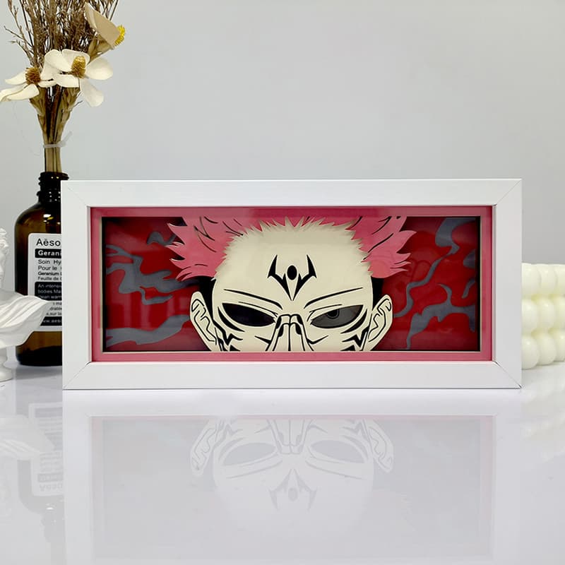 Caixa de luz de anime de modo aberto sukuna por MyanImelightBox, exibir, em quadro branco com fundo decorativo