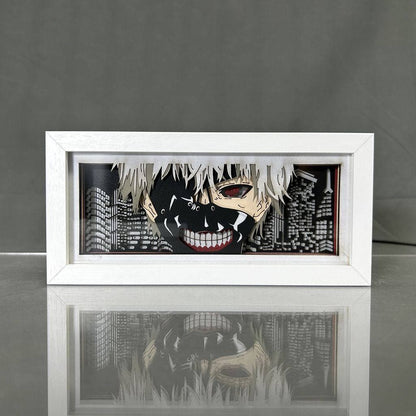 Tokyo Ghoul Dark Kaneki Ken Anime Light Box van MyanimelightBox, Display Off, in wit frame met decoratieve achtergrond