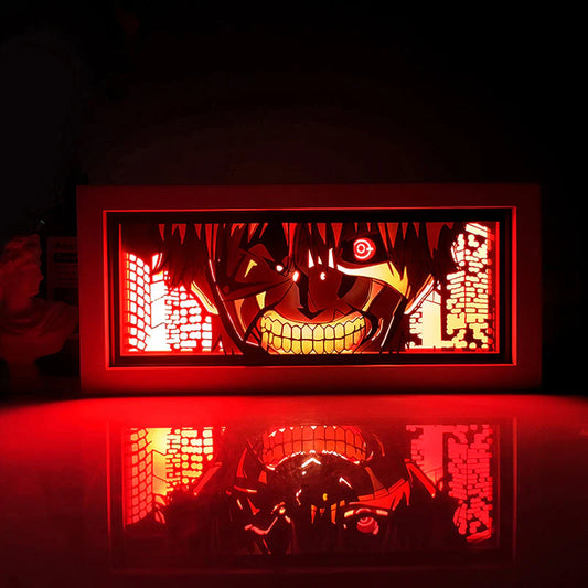 Tokyo Ghoul Ken Kaneki Rage Anime Light Box by Myanimelightbox, bercahaya di bilik gelap, pencahayaan dramatik
