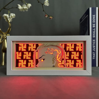 Tokyo Revengers Draken Light Light Box oleh Myanimelightbox, dihidupkan dengan cahaya bilik ambien
