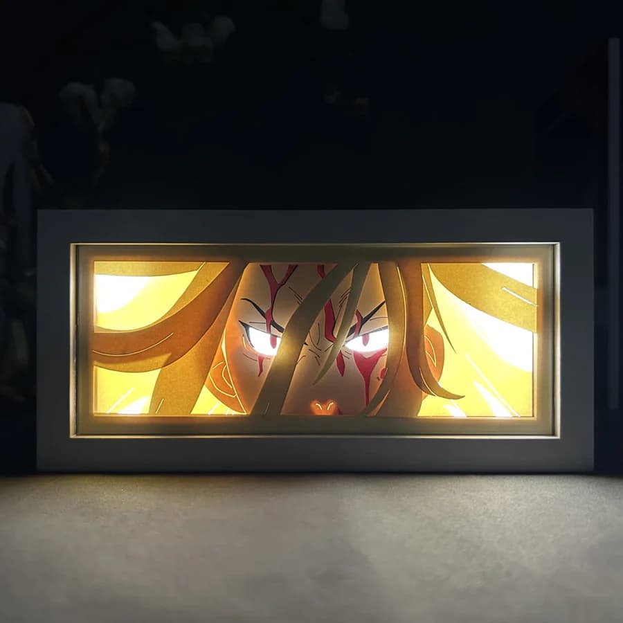 Tokyo Revengers Mikey Anime Light Box par Myanimelightbox, brillant dans une pièce sombre, un éclairage dramatique