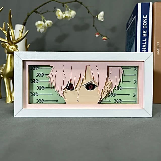 Kotak cahaya anime tsurune nanao kisaragi oleh myanimelightbox, paparan, dalam bingkai putih dengan latar belakang hiasan
