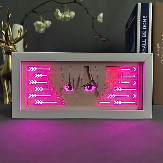 Kotak cahaya anime tsurune nanao kisaragi bersinar dengan cahaya, lampu bilik kelihatan, oleh myanimelightbox