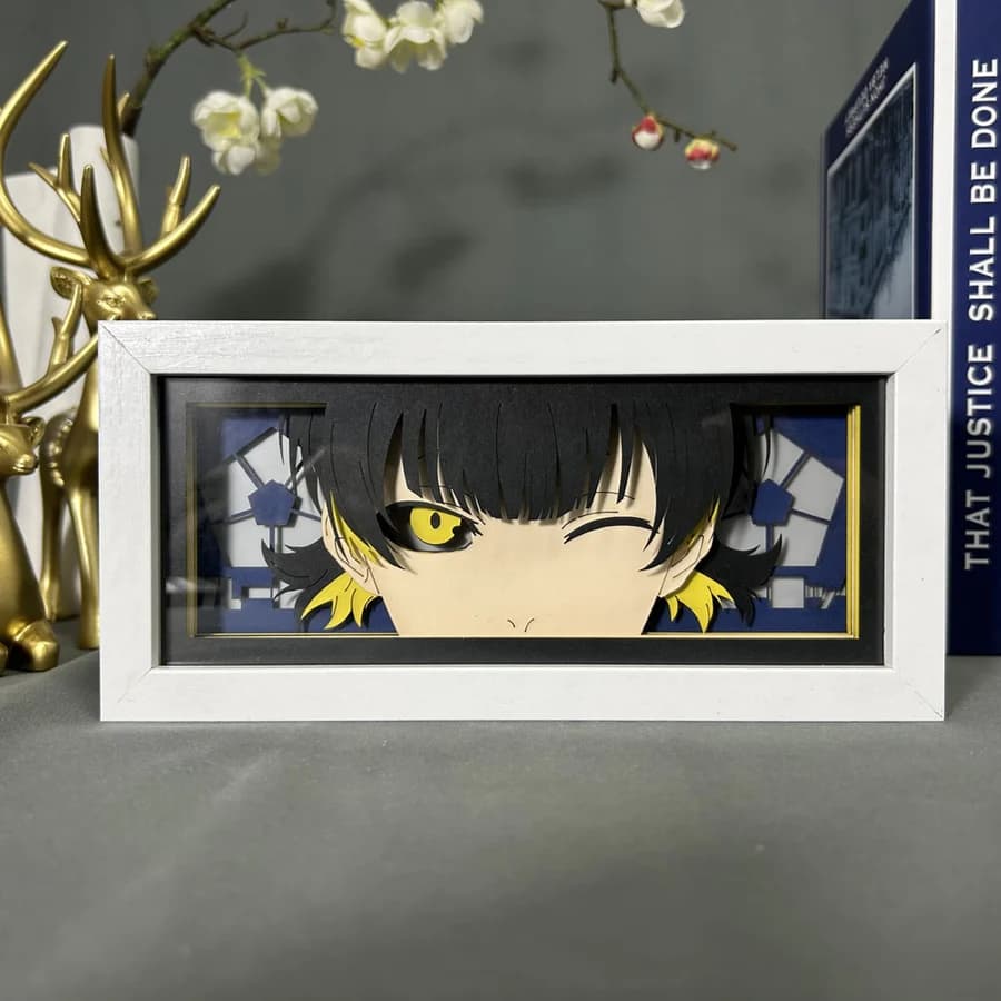 Universal Warriors Bachira Anime Light Box oleh Myanimelightbox, dipaparkan, dalam bingkai putih dengan latar belakang hiasan
