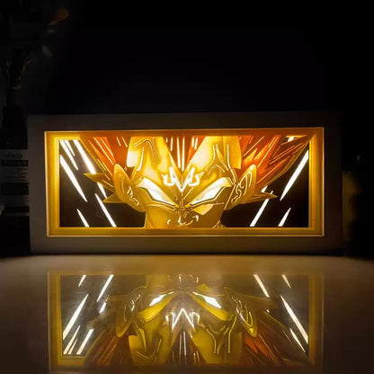 Vegeta Super Saiyan Rage Anime Light Box od Myanimelightbox, zářící v temné místnosti, dramatické osvětlení
