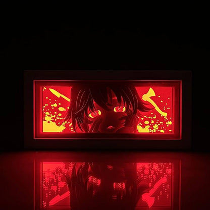 Yuno Gasai - Kotak Cahaya Anime Diari Masa Depan oleh Myanimelightbox, bercahaya di bilik gelap, pencahayaan dramatik
