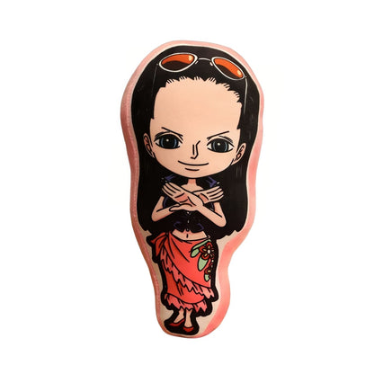 Anime chibi girl pillow with black hair and sunglasses, cute collectible plush figure.
