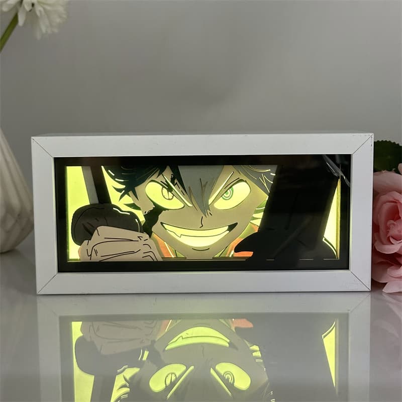 Leuchtender Leuchtkasten mit Anime-Held und gelber Hintergrundbeleuchtung, dekorativer LED-Rahmen