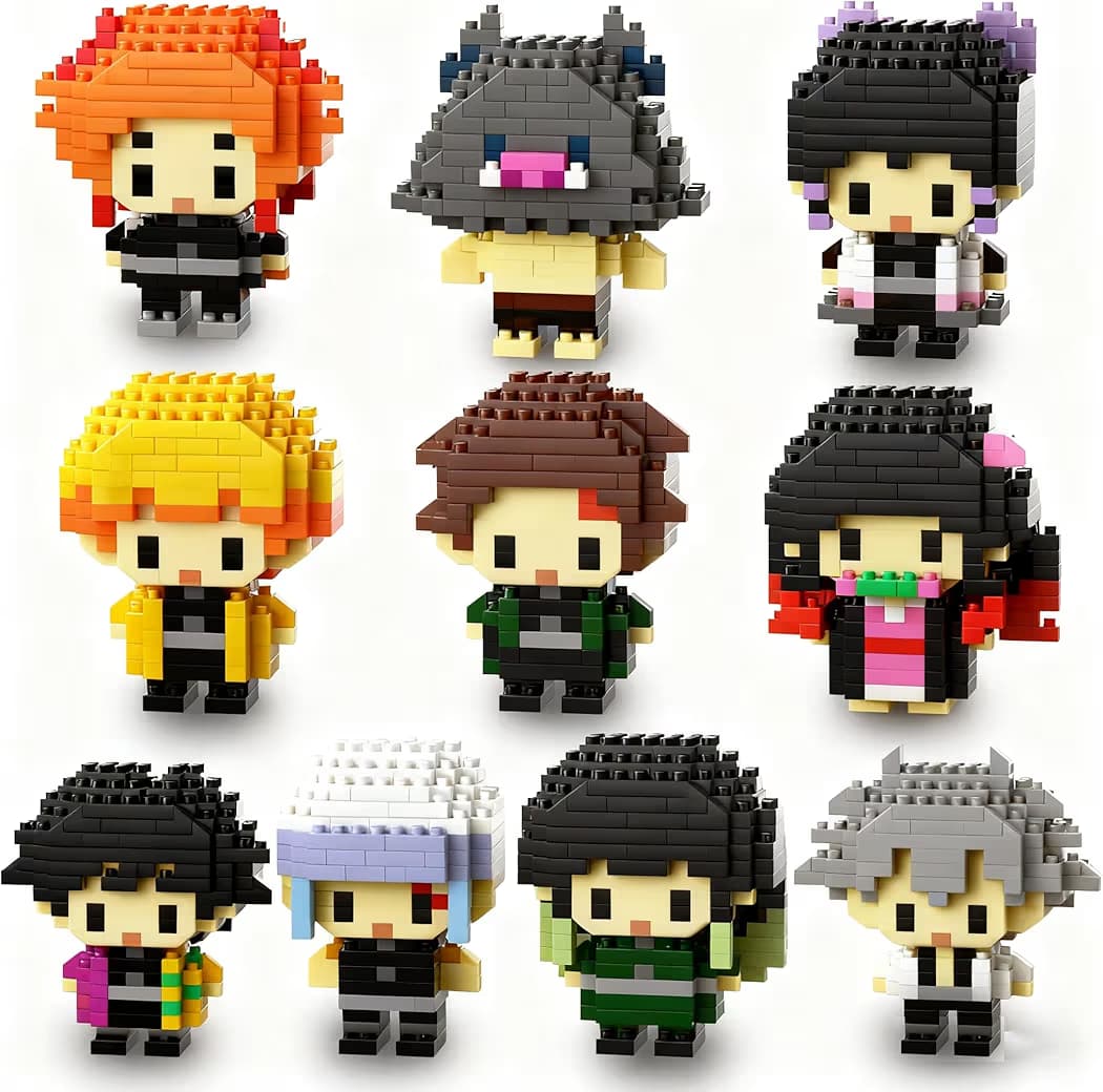 Demon Slayer anime mini block figures set isolated on white backgroundDemon Slayer anime mini block figures set isolated on white background