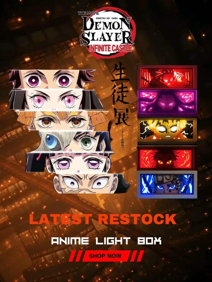 Black Friday Advertisement for 'Demon Slayer' anime light box with character eyes and colorful lights on a dark background.