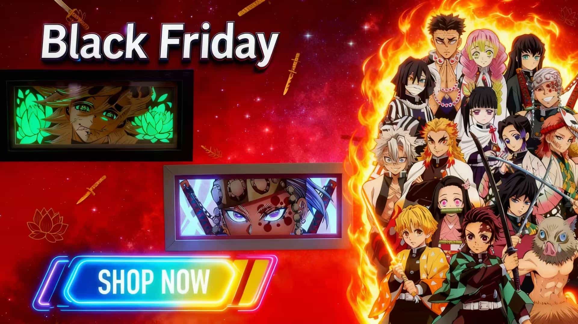 'Black Friday' sale featuring demon slayer Douma and Tengen anime light boxes