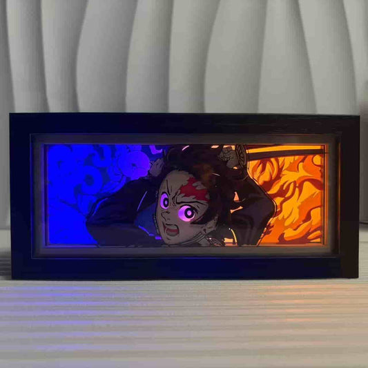 Anime LED light box featuring Tanjiro Kamado from Demon Slayer, glowing RGB lamp for anime fans, room decor and gifts