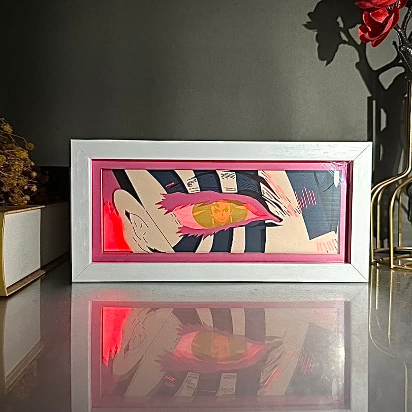 Tengen Uzui beleuchtete Anime-Papierlampe, die im roten RGB-Modus leuchtet