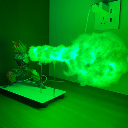 Lâmpada colecionável de LED verde Goku simulando uma poderosa explosão de Kamehameha