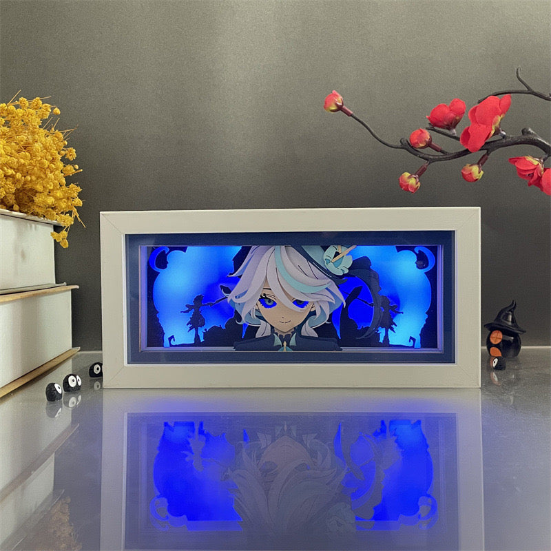 Genshin Impact Wanderer-Leuchtkasten mit blauem LED-Leuchten, Anime-inspirierte Raumdekoration.