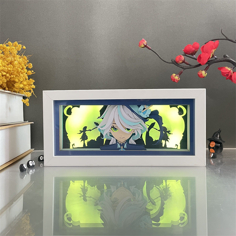 Boîte à lumière Genshin Impact Wanderer avec éclairage LED vert, décoration de jeu élégante.