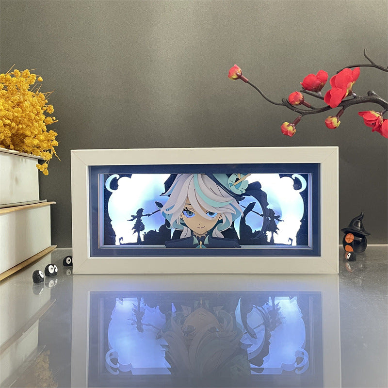 Beleuchtete, blau leuchtende LED-Lichtbox „Genshin Impact Wanderer“, perfekt als Dekoration für Anime-Räume oder als Geschenk.
