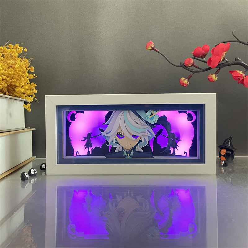 Genshin Impact Wanderer Light Box brillant en violet, parfait pour les fans d&#39;anime et les collectionneurs.