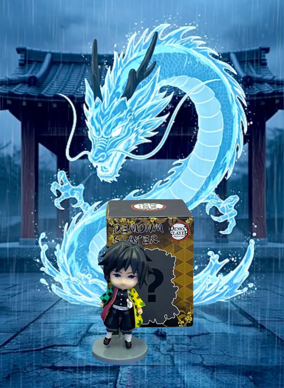 Figura chibi Giyu con effetto acqua dalla serie blind box Demon Slayer