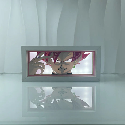 Dragon Ball Super Goku Black Light Box – lampu anime buatan tangan menampilkan Goku Black dengan rambut merah jambu dan senyuman yakin